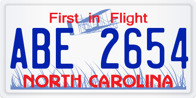NC license plate ABE2654