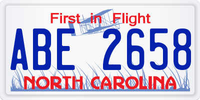 NC license plate ABE2658
