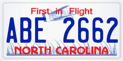 NC license plate ABE2662