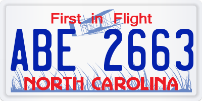 NC license plate ABE2663