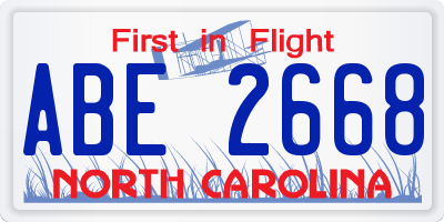 NC license plate ABE2668