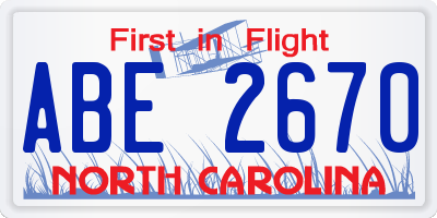 NC license plate ABE2670