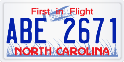 NC license plate ABE2671