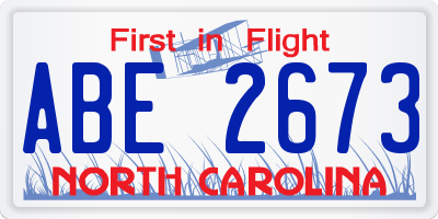 NC license plate ABE2673