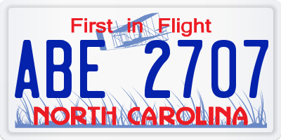 NC license plate ABE2707