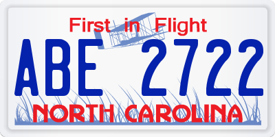 NC license plate ABE2722