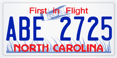 NC license plate ABE2725
