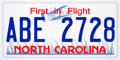 NC license plate ABE2728