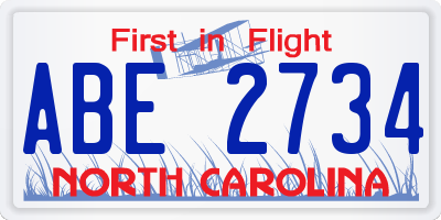NC license plate ABE2734