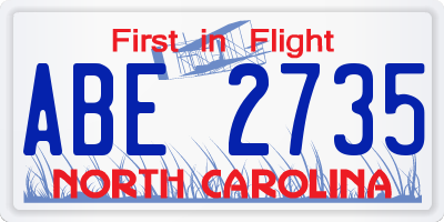 NC license plate ABE2735