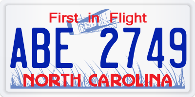 NC license plate ABE2749