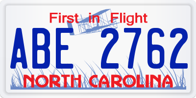 NC license plate ABE2762