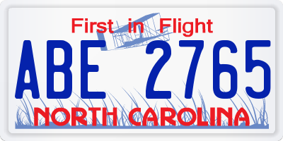 NC license plate ABE2765
