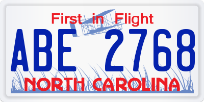 NC license plate ABE2768