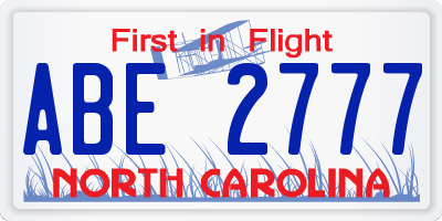 NC license plate ABE2777