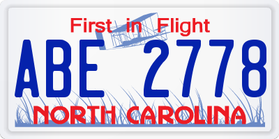 NC license plate ABE2778