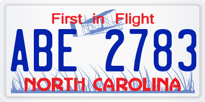 NC license plate ABE2783