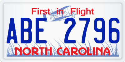 NC license plate ABE2796