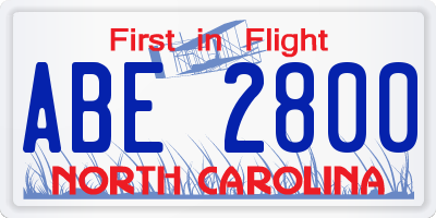 NC license plate ABE2800