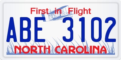 NC license plate ABE3102