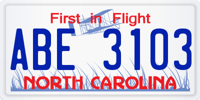 NC license plate ABE3103