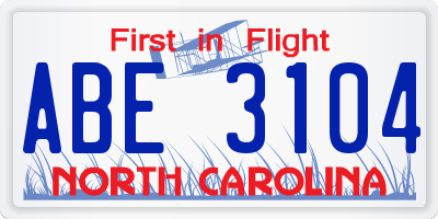 NC license plate ABE3104