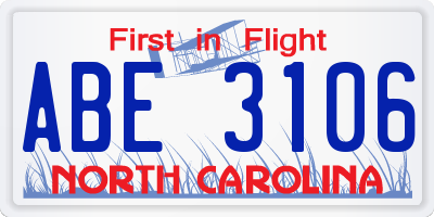 NC license plate ABE3106