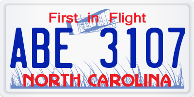 NC license plate ABE3107