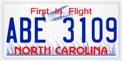 NC license plate ABE3109