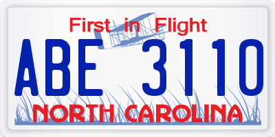 NC license plate ABE3110