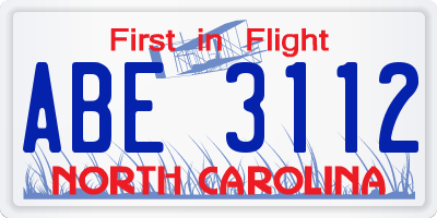 NC license plate ABE3112