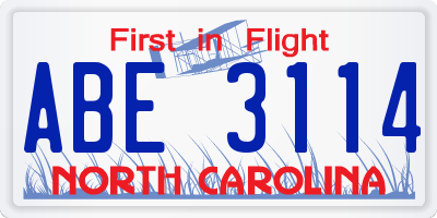 NC license plate ABE3114