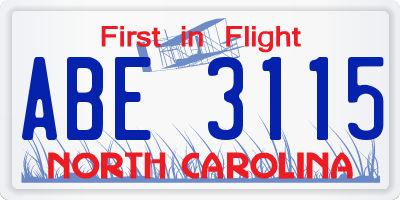 NC license plate ABE3115
