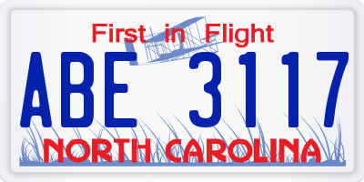 NC license plate ABE3117