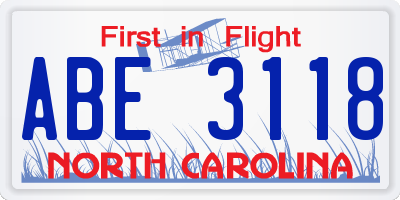 NC license plate ABE3118