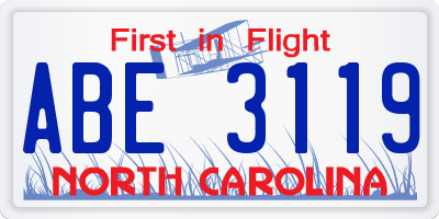 NC license plate ABE3119
