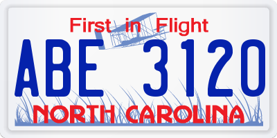 NC license plate ABE3120