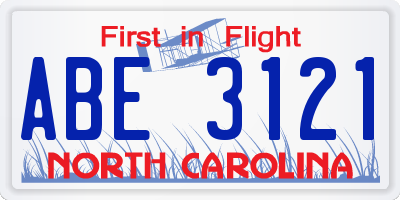 NC license plate ABE3121