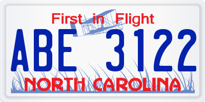 NC license plate ABE3122