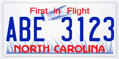 NC license plate ABE3123