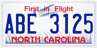 NC license plate ABE3125