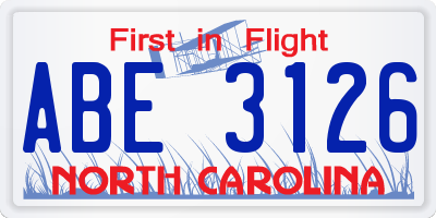 NC license plate ABE3126