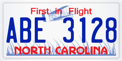 NC license plate ABE3128