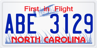 NC license plate ABE3129