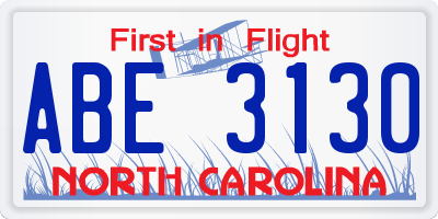 NC license plate ABE3130