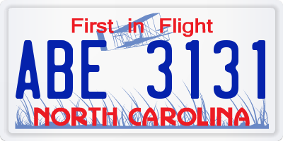 NC license plate ABE3131