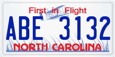 NC license plate ABE3132