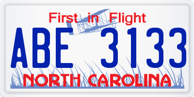 NC license plate ABE3133