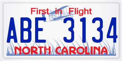 NC license plate ABE3134