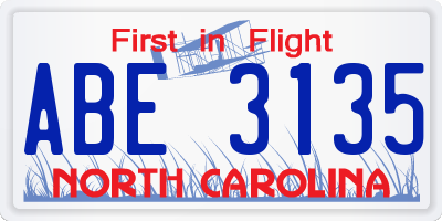 NC license plate ABE3135